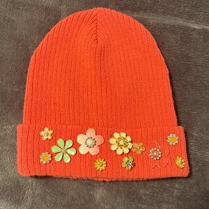 Mixit Coral Beanie with Floral Accents